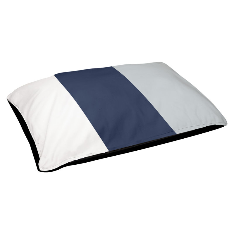 Coussin rectangulaire designer New York Bronx, Blanc / bleu marine foncé / gris, Grand (L 40 po x l 50 po)