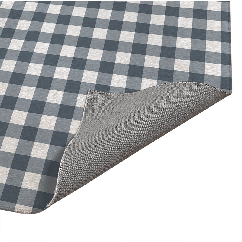 Proper Gingham Kitchen Mat, Blue, Rectangle 2' x 3'