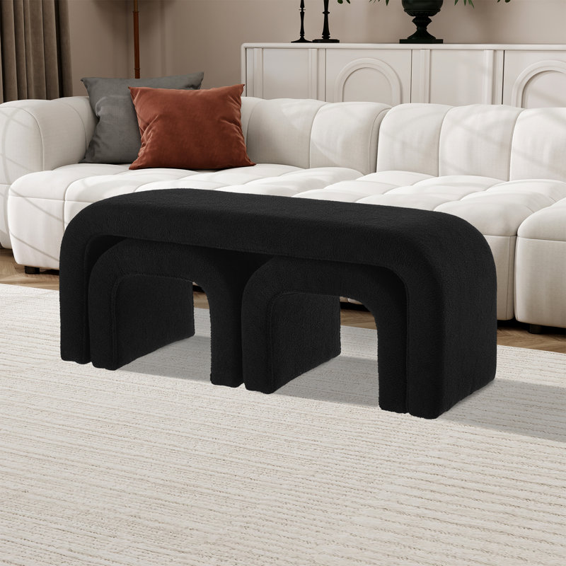 3-Pieces Upholstered Bedroom Bench,Modern Nesting Ottoman Bench Set, Black