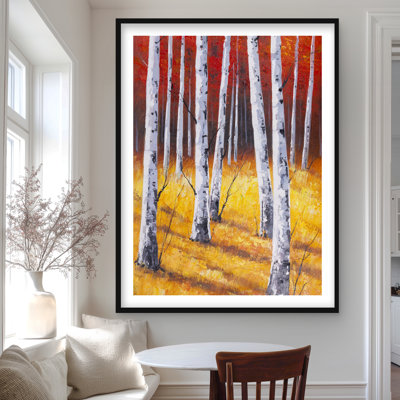 Fall Forest Landscape Print | Orange Framed Matted Decor