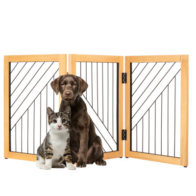 Barrière pour animaux autoportante pliable à 3 panneaux - Barrière pour animaux 54,5 x 23,6 pouces pour les escaliers, les couloirs ou les portes par PETMAker (naturel)