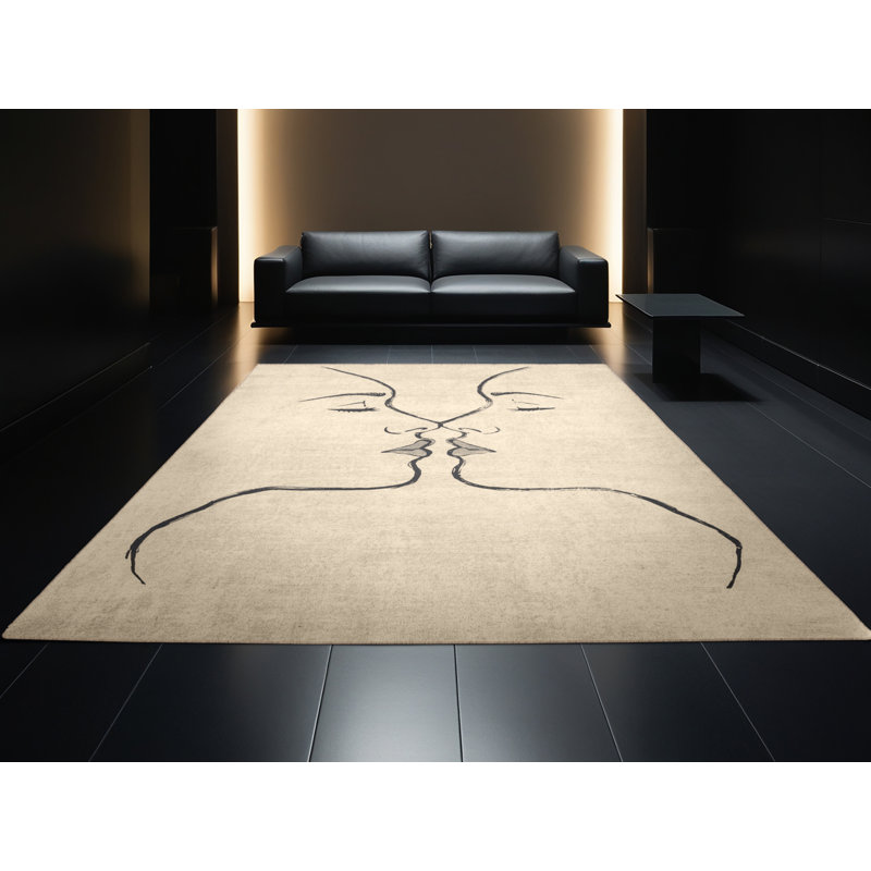 Soft Plush Esquibel Valentines Modern & Contemporary Abstract Area Rug in Beige – Beige Binding, 2x5