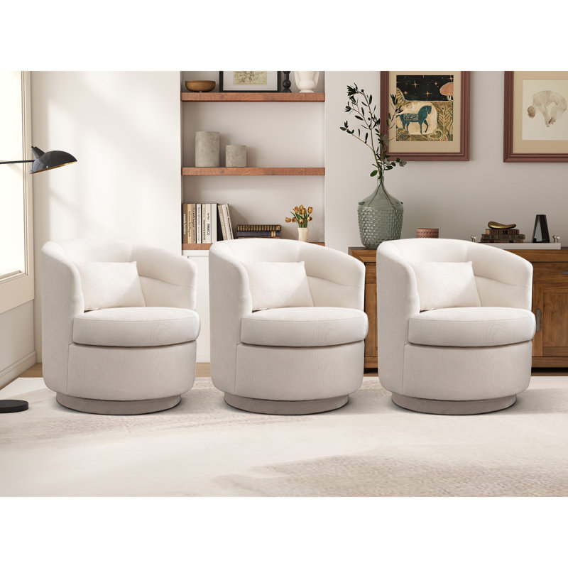 29" Wide Modern Super Soft Swivel Barrel Chair With Pillow, Beige