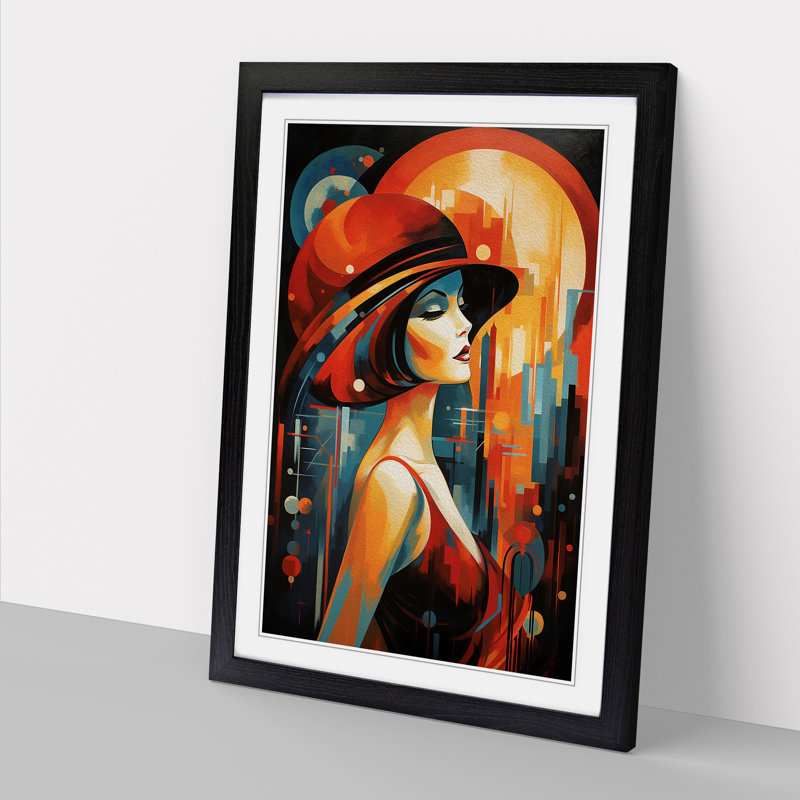 Art Deco Woman Action Painting - Framed Print, 46cm H x 34cm W x 2cm D, Black Framed