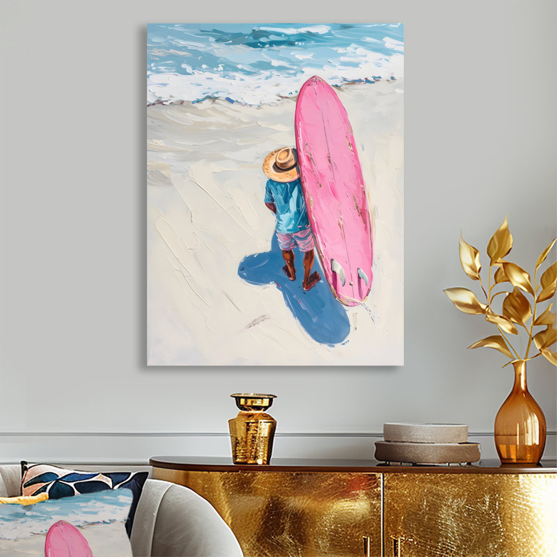 Cowboy surfeur à Crystal Beach - décoration murale de cow-filles, Cadre flottant blanc, H 32 po x l 16 po