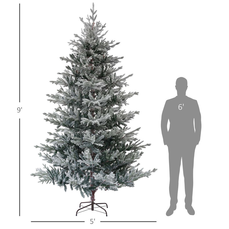 Arbre de Noël artificiel à charnière avec pointes enneigées et support en métal pliable, 9'