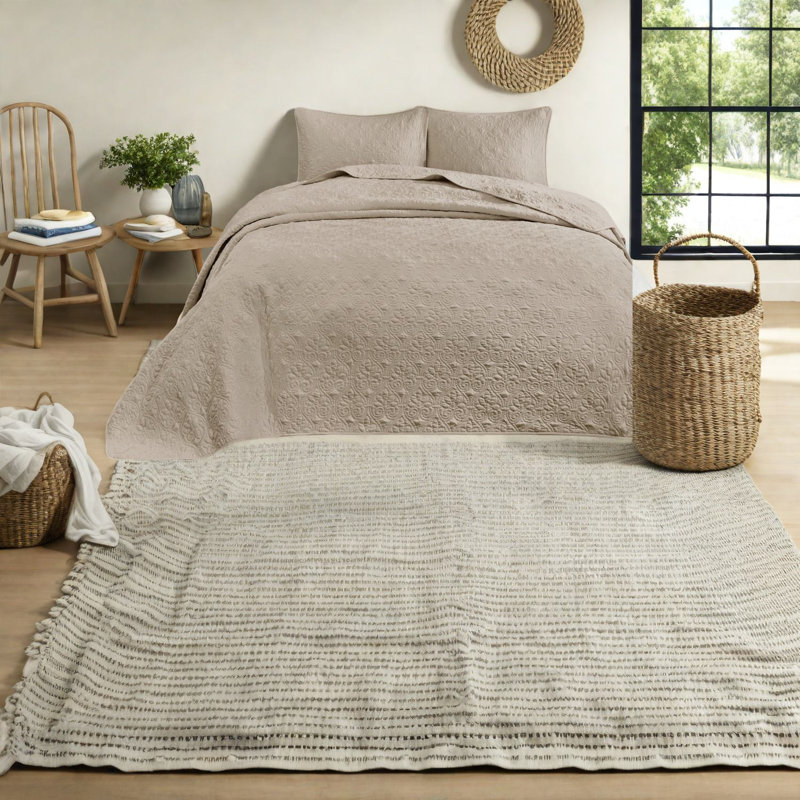Ensembles de literie confortables en coton, courtepointe réversible kaki, style maison de campagne