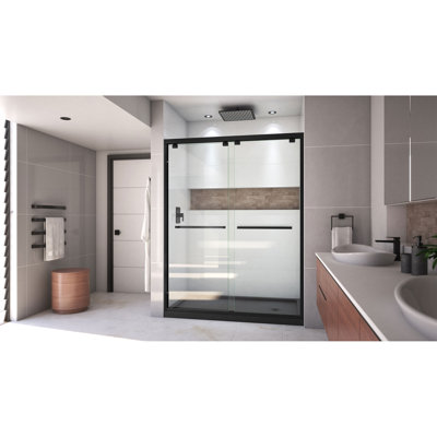 DreamLine Encore 30 inch D x 60 inch W x 78 3/4 inch H Semi-Frameless Bypass Shower Door in Brushed Nickel with Center Drain Biscuit Shower Base Kit