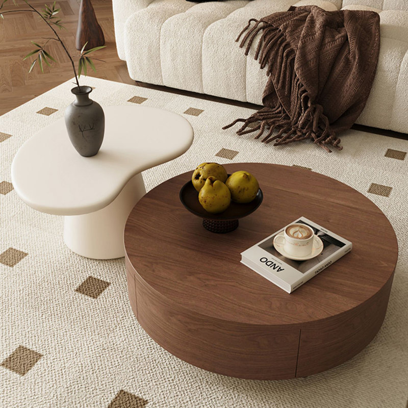 Table basse en bois massif rétro de style ancien, H 11,81 po x L 31,49 po x l 31,49 po, Blanc / Noyer foncé