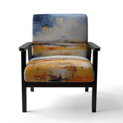 Yellow Blue Prairies Gold And Sky V - Upholstered Farmhouse Arm Chair, Gold Accent Chair