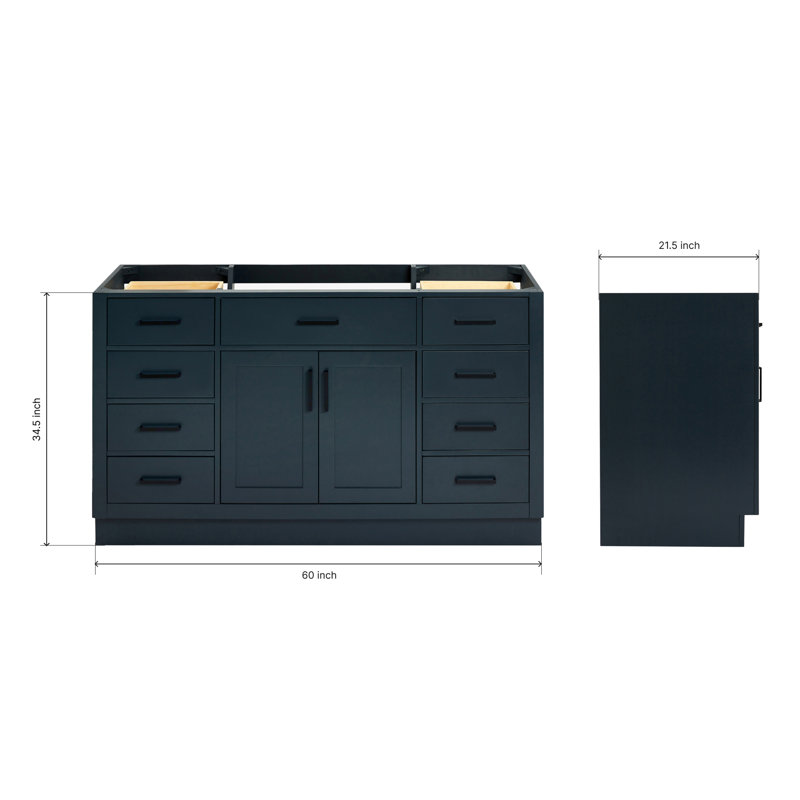 60" Single Sink Bathroom Vanity, Midnight Blue, Matte Black