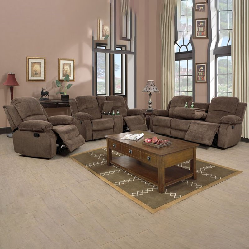 Ensemble de salon inclinable 3 pièces Amaker, Velours côtelé brun