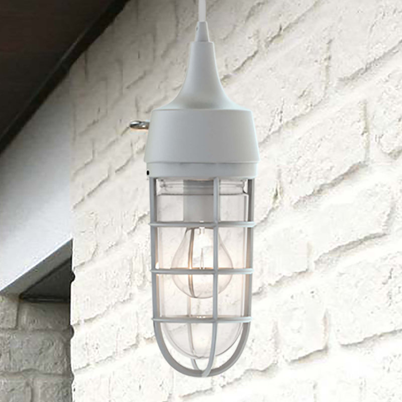Hough 1-Light Indoor or Outdoor Silver Gray Aluminum Mini Pendant with Clear Glass Rounded Cylindrical Shade, Silver Gray