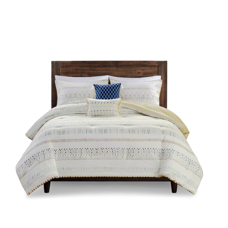 Polyester Comforter, Taupe/Blue Geometric Shapes, Full Comforter + 2 Pillowcases