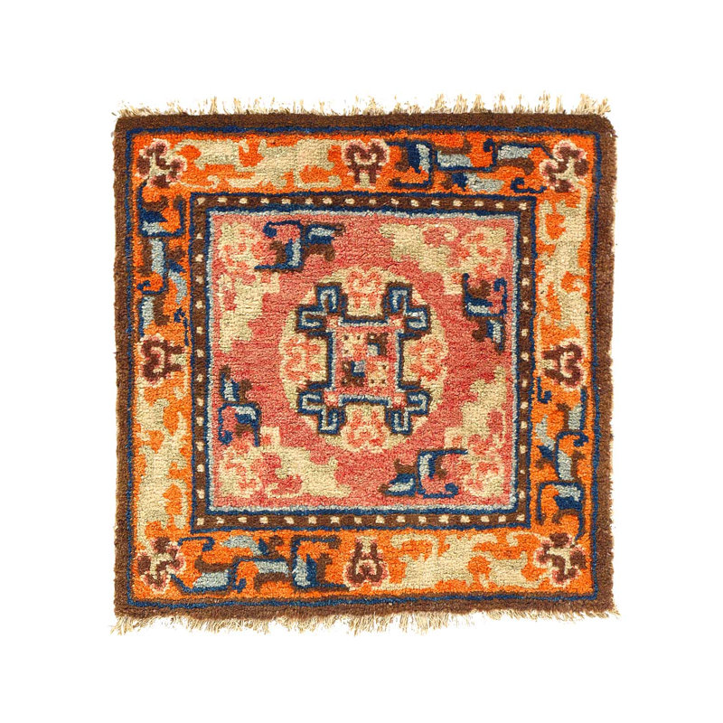 Tapis antique chinois du 18e siècle Ningxia 2 pi x 2 pi