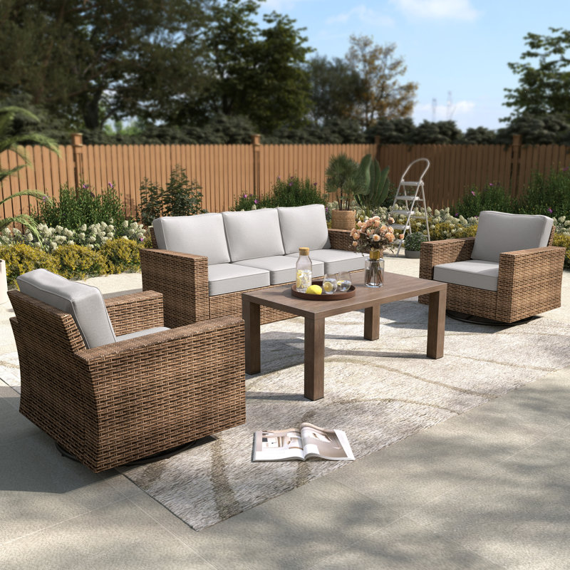 Outdoor Wicker Patio Conversation Furniture Set, No