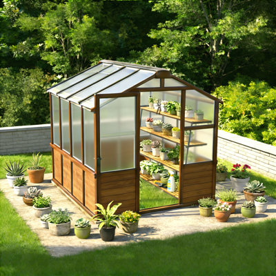 6X8 FT Wooden Walk-In Greenhouse With 6MM Polycarbonate Panels And Adjustable Vents For Garden, Patio, And Lawn