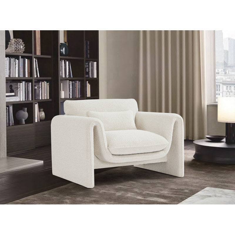 Chaise l 42 po, Tissu crème bouclé