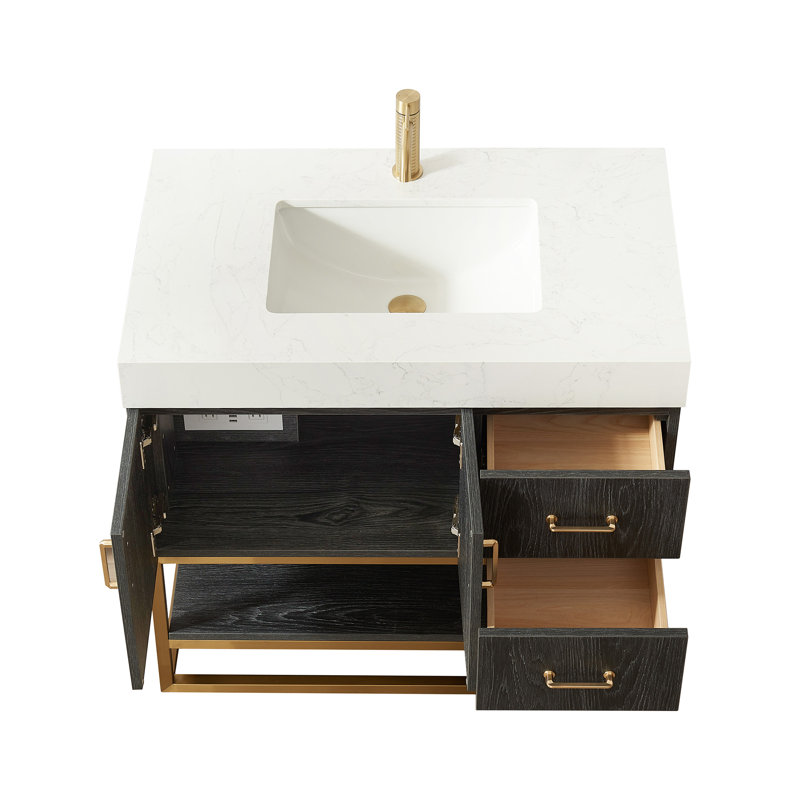 Ensemble de meuble-lavabo simple 36 po Alistair, Or, Chêne naturel, Blanc