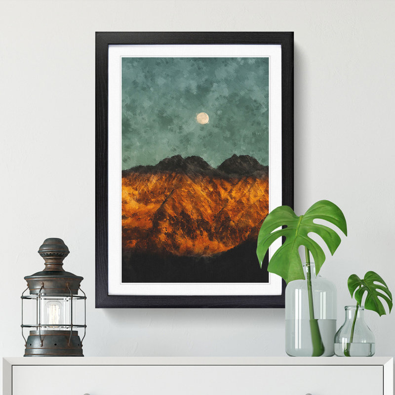 Moon over the Mountains in Italy - Picture Frame Painting Print, 33cm H x 24cm W x 2cm D, Black Framed