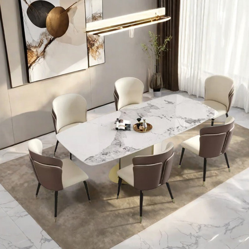 Superior sintered stone dining table set, 29.53"H x 86.61"L x 43.31"W
