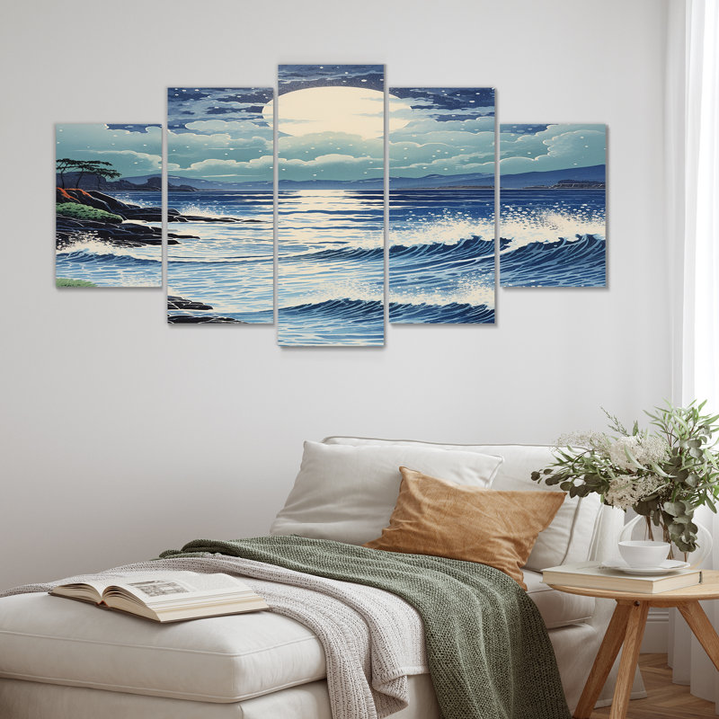 Robbinsdale - Art mural de plage et océan pour le salon, 5 pièces, H 32 po x l 60 po