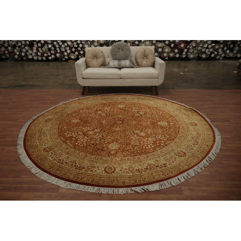 Tapis traditionnel artisanal rond 8 x 8 avec motifs ornés