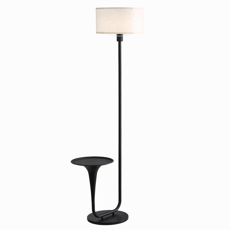 Lampe rétro sur pied 57,5 "en métal noir avec table d'appoint