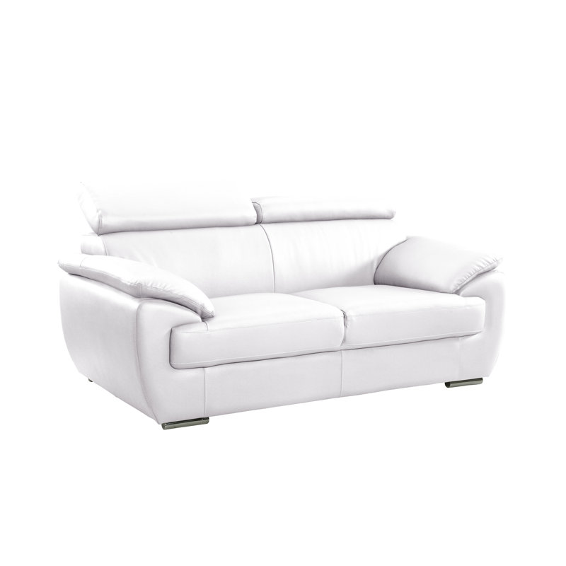 Aieshia Genuine Leather Pillow Top Arm Loveseat, White