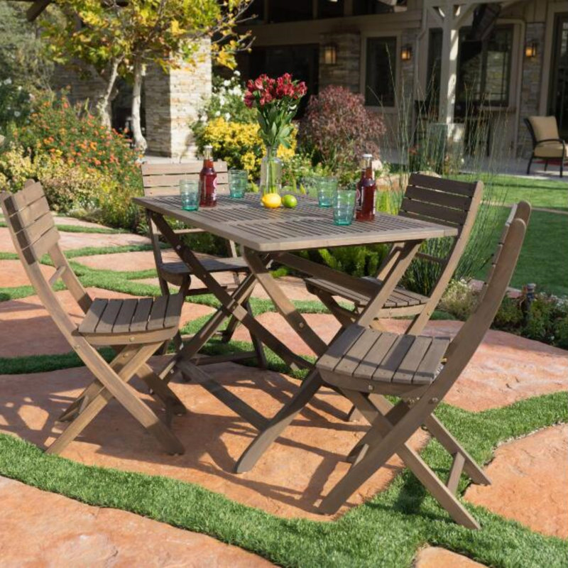 Amaure 4 - Person Acacia Patio Dining Set with Rectangular Table, Gray