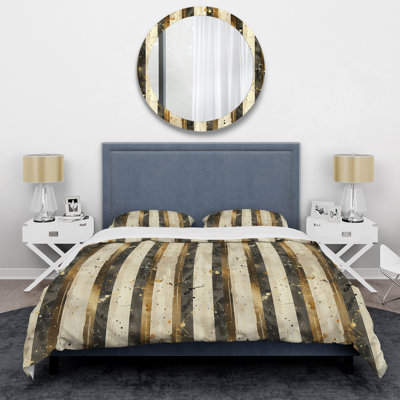 Ensemble de housse de couette Beige Gold Glam Sparkling Stripes III - Glam