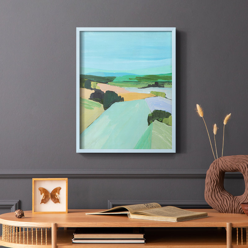 «Bright Coloured Countryside IV», reproduction encadrée - bois massif, Bleu, H 10 po x l 8 po