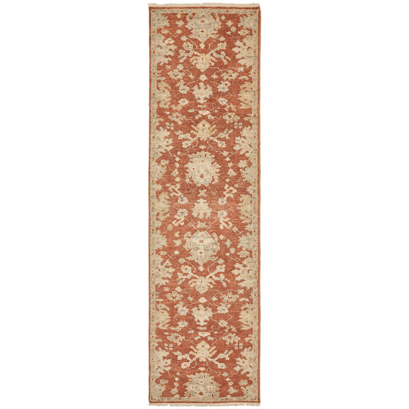 Kiernen Wool Flroal Area Rug in Rust, Runner 2'6" x 10'