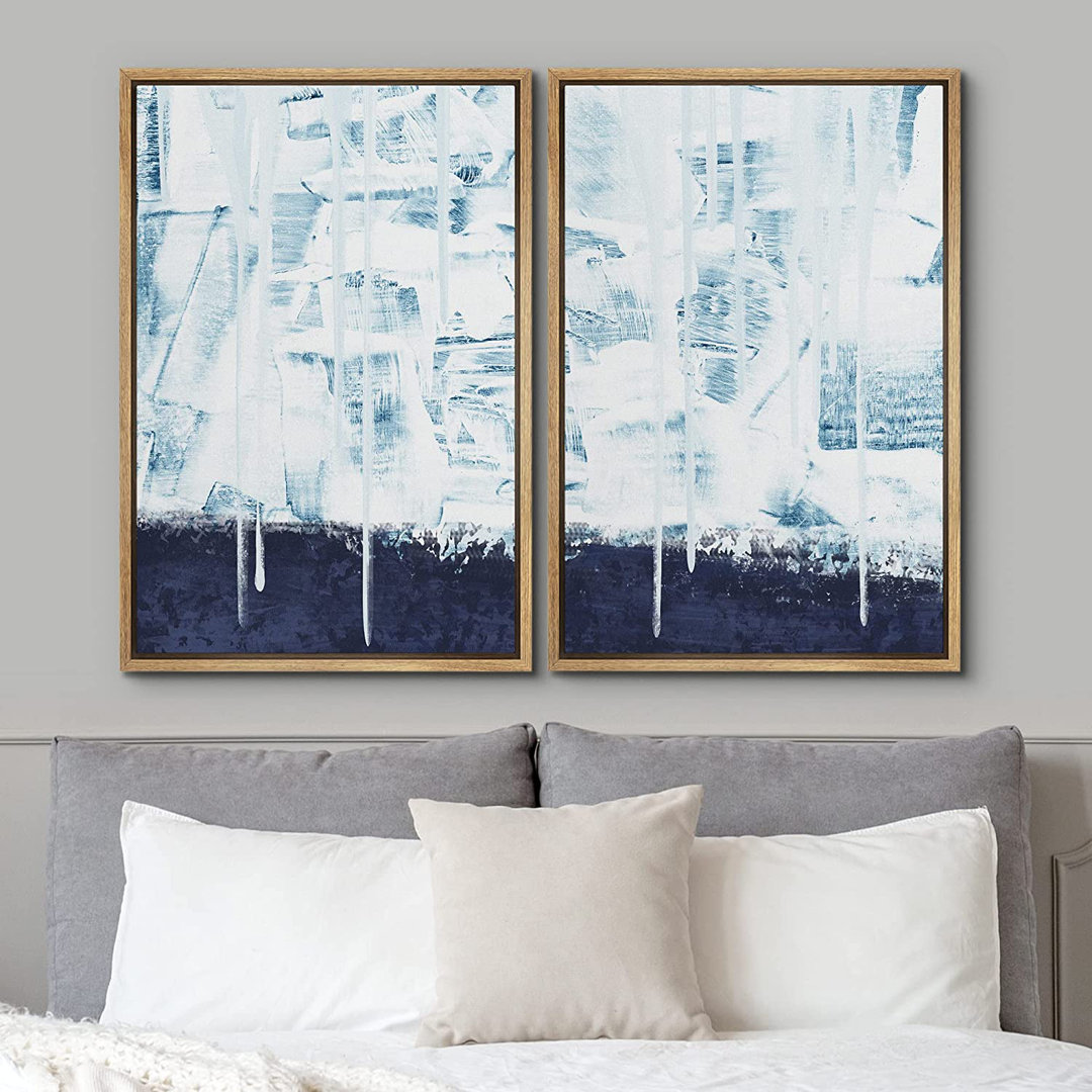 Grunge Abstract Paint Stroke Effect " Blue White Grunge Graffiti Strokes " 2 - Pieces IDEA4WALL 