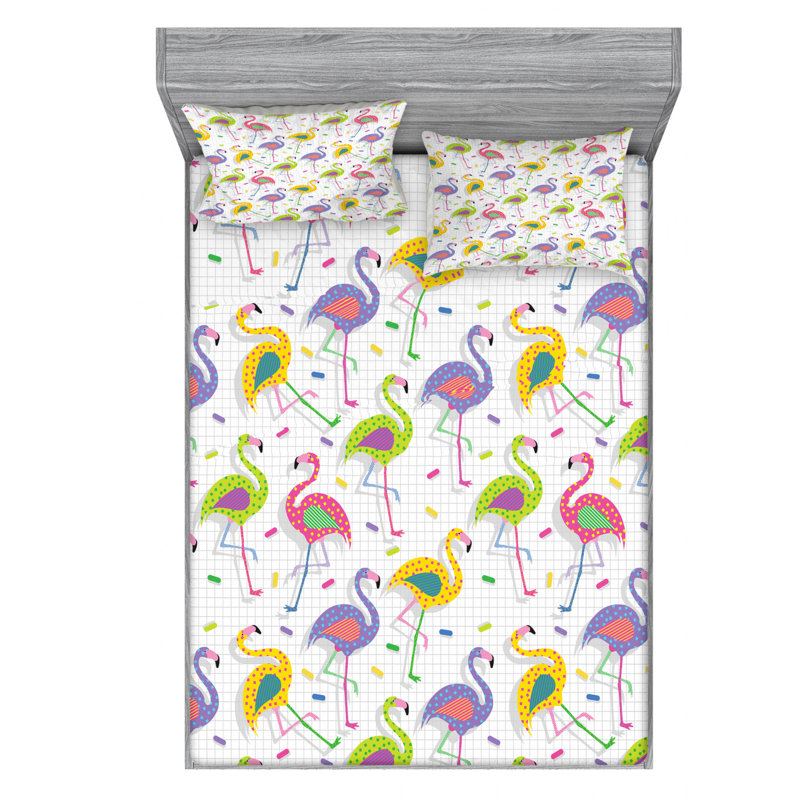 Flamingo Microfiber Sheet Set, Queen Sheet Set + Fitted Sheet + 2 Pillowcases