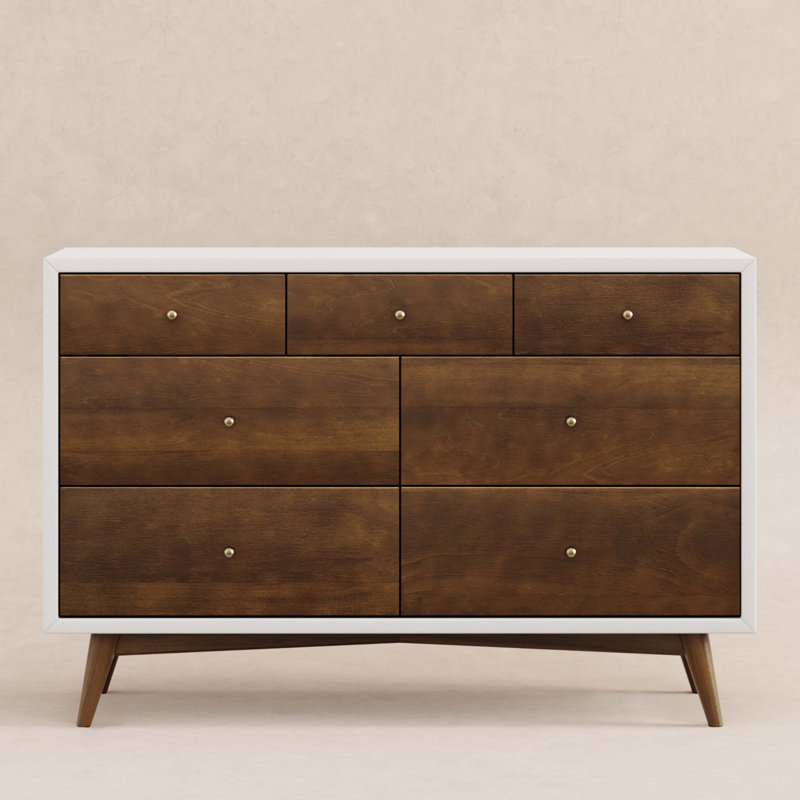 Palma 7-Drawer Assembled Double Dresser, Warm White/Natural Walnut