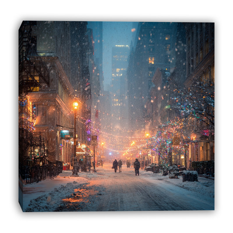 «Holiday Night Urban Walk», art mural sur toile tendue, 40 po x 40 po