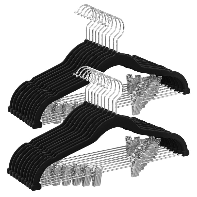 Trouser Hangers, Set Of 20 Velvet Hangers With Adjustable Clips, Black