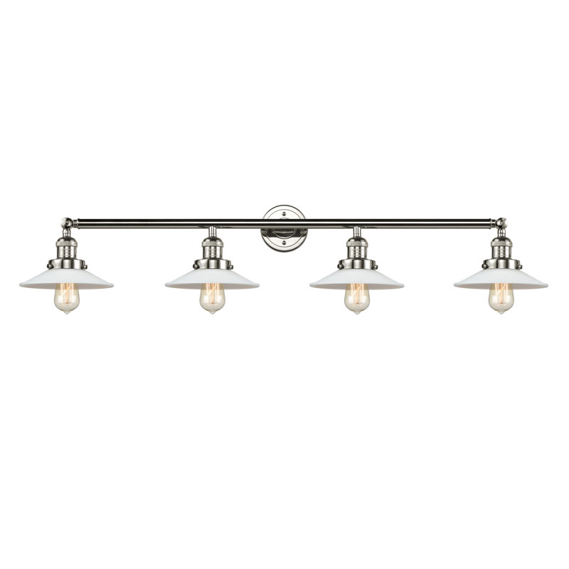 Reyhani 4 - Light Dimmable Vanity Light, Polished Nickel, Matte White Halophane, 60 Watt Vintage Incandescent Bulb
