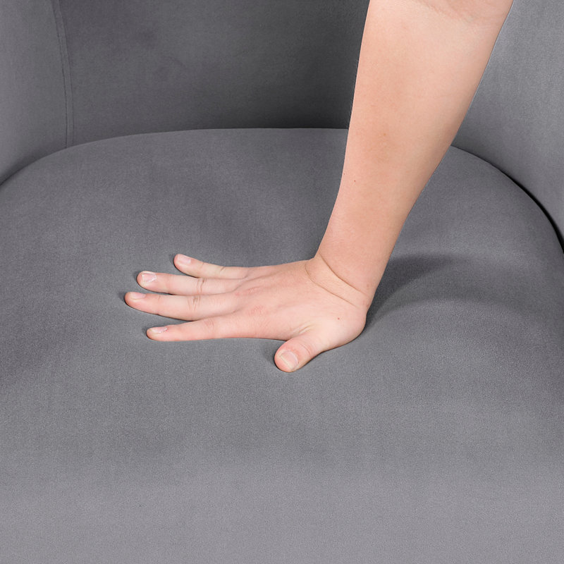Siège pivotant contemporain en velours gris - structure en bois massif, coussins attachés et chaise en contreplaqué avec revêtement