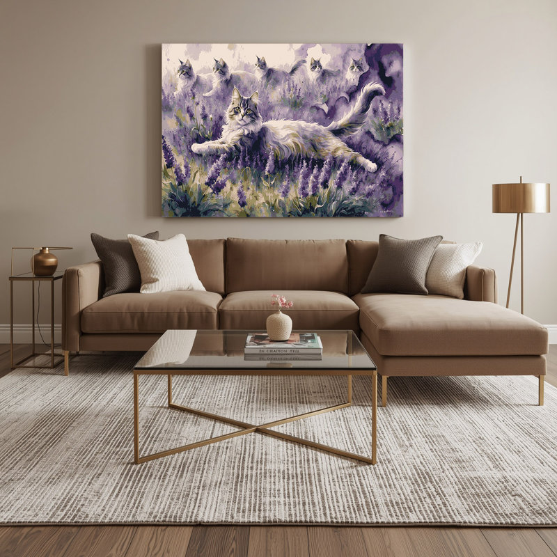 «Cats Chartreux», art mural sur toile mauve, H 24 po x l 36 po