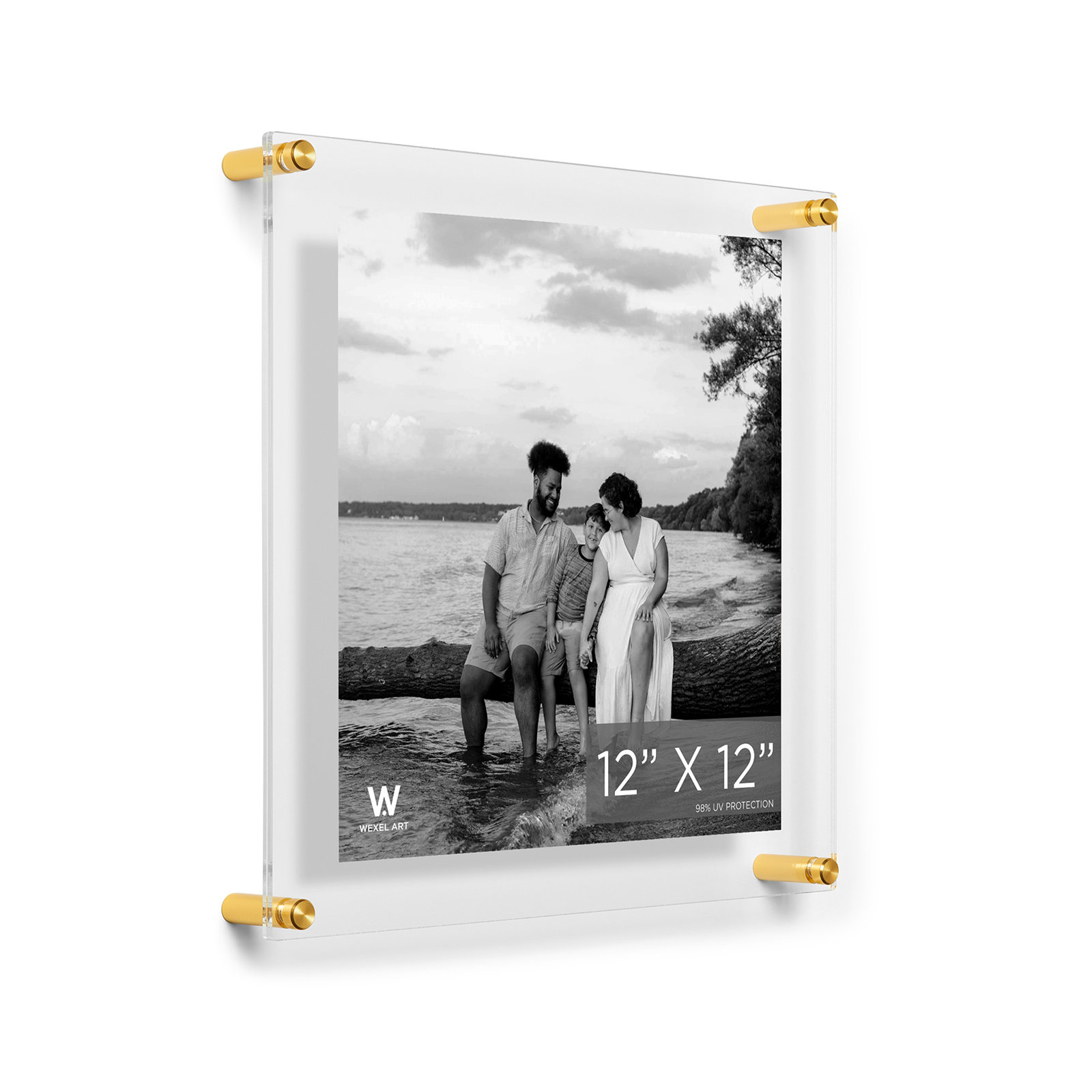 Clear UV-Grade Acrylic Modern Floating Picture Frame, Gold, 12" W x 12" H