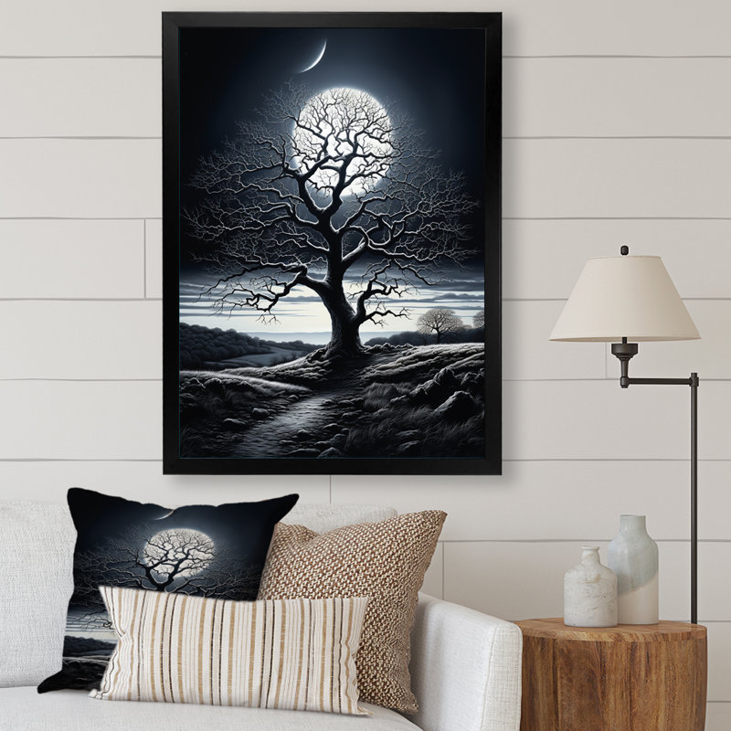 «Tree Moonlit Serenade - Landscape Trees», reproduction d'art sur toile, Cadre photo noir, H 32 po x l 16 po x P 1 po