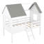 Lit simple mezzanine bas - structure en bois massif avec deux fenêtres latérales, maisonnette blanche et grise avec fenêtres fortes +