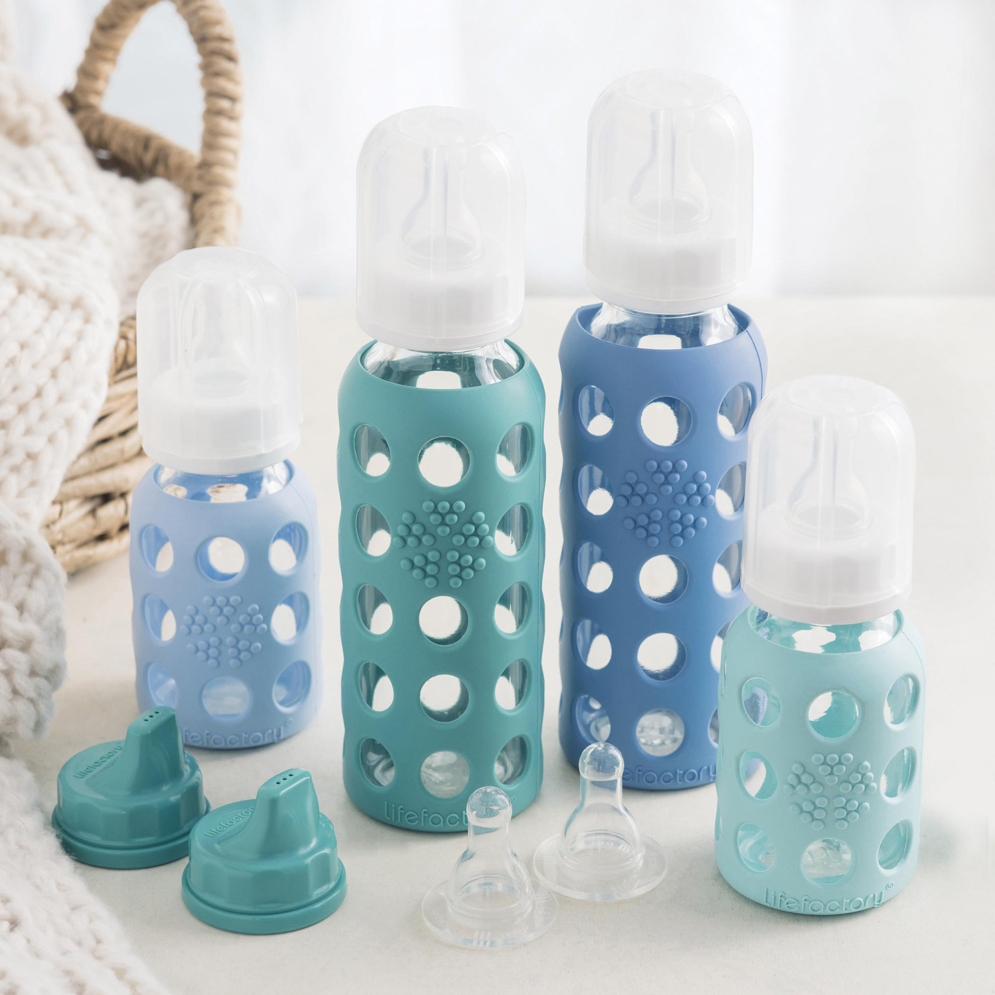 Lifefactory - 4-Glass Baby Bottle Starter Set Mint Blanket Blueberry Kale