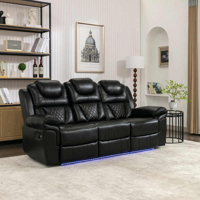 Fauteuil inclinable manuel de cinéma maison avec console centrale et bande lumineuse à DEL pour le salon, Noir