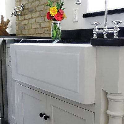 Whitehaus Collection 27” Reversible Single Bowl Fireclay Kitchen Sink: Plain, Concave Front Apron