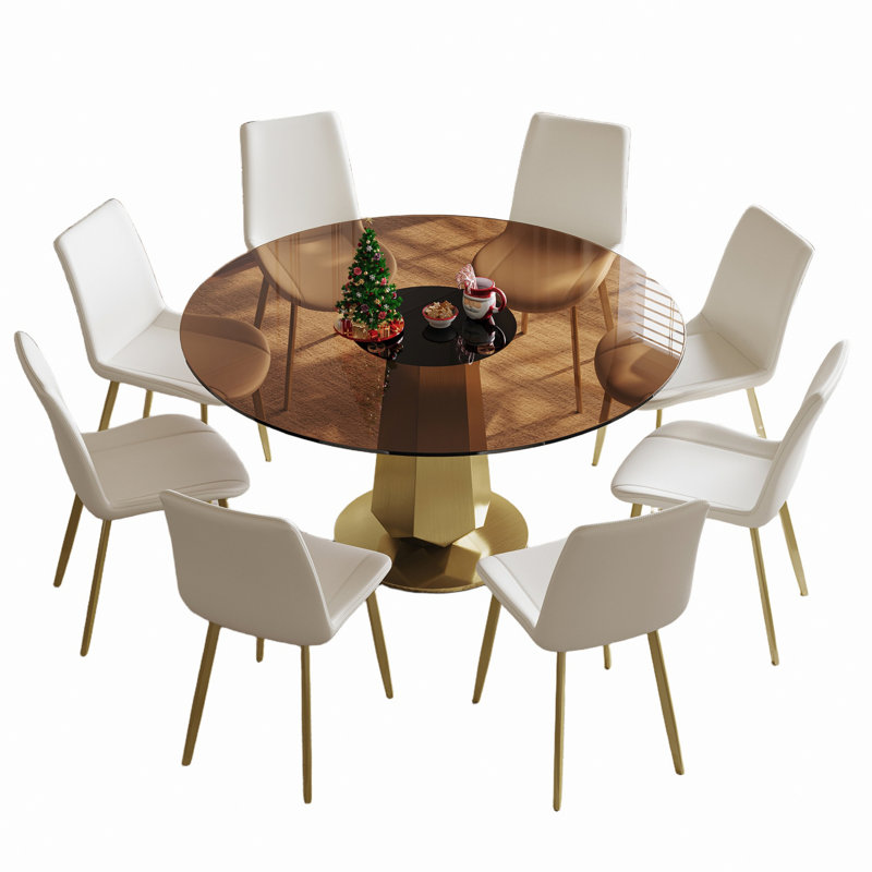 Ensemble de table de salle à manger 9 pièces avec plateau en verre, 8 chaises pour appartements et petits espaces