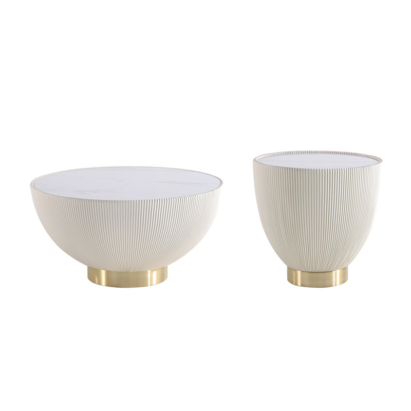 Ensemble de tables basses 2 pièces Thaine, Crème