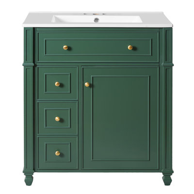 Meuble-lavabo 30 po Mid-Century avec lavabo en céramique